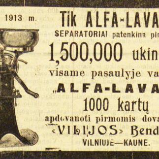1914 - Tik „ALFA - LAVAL“ separatoriai patenkina pirkiką