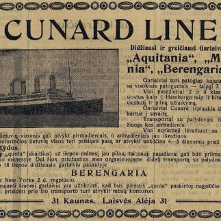 1922 - „Cunard Line“ / Didžiausi ir greičiausi garlaiviai pasaulyje