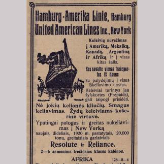 1922 - „Hamburg - Amerika Linie“ / „United American Lines“