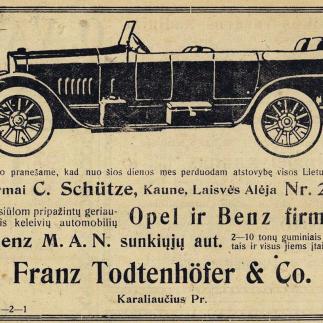 1922 - „Opel“ ir „Benz“ firmų automobiliai