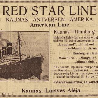 1922 - „Red Star line“ / Kaunas - Hamburg - Amerika / „American Line“