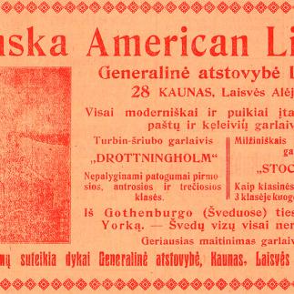 1922 - „Svenska American Linien“ / Generalinė atstovybė Lietuvai