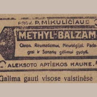 1928 - Chroniškam reumatizmui, neuralgijai, podagrai ir sanarių gėlimui gydyti „METHYL - BALZAM“