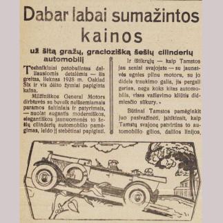 1928 - Dabar labai sumažintos kainos / „OAKLAND SIX“ automobilis