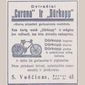 1928 - Dviračiai „CORONA“ ir „DURKOPP“