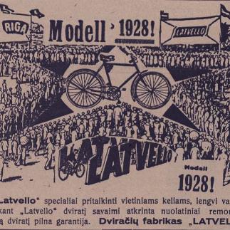 1928 - Dviračiai „Latvello“ specialiai pritaikinti vietiniams keliams