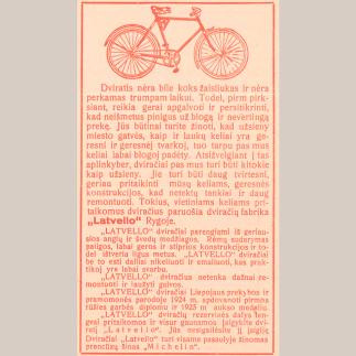 1928 - Dviratis nėra bile koks žaisliukas ir nėra perkamas trumpam laikui / „Latvello“ dviračių fabrikas