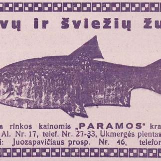 1928 - Gyvų ir šviežių žuvų gaunama rinkos kaina / „PARAMOS“ krautuvė