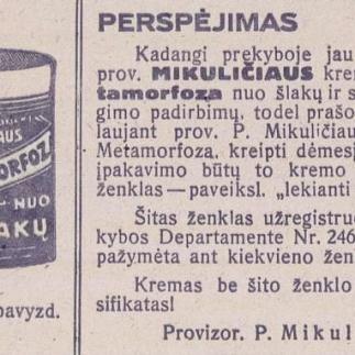 1928 - „Kremas Metamorfoza“ / Nuo šlakų ir saulės įdegimo