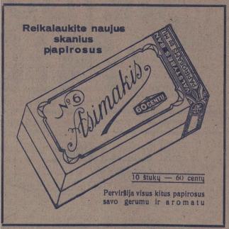 1928 - Reikalaukite naujus, skanius papirosus „Nr. 6 Asimakis“