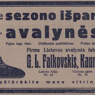 1928 - Sezono išpardavimas visokių rūšių avalynės „G.L. Falkovskis“, Kaunas