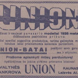 1928 - „UNION - BATAI“ / Pasižymi savo geru tikimu ir stiprumu
