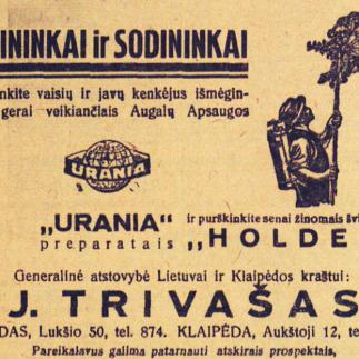 1929 - Augalų apsaugos preparatas „URANIA“ ir švirkštai „HOLDER“