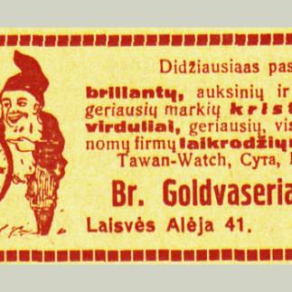 1929 - Didžiausias pasirinkimas briliantų, auksinių ir sidabrinių daiktų  - Br. Goldvaseriai