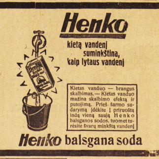 1929 - „Henko“ - kietą vandenį suminkština, kaip lytaus vandenį