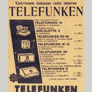 1929 - Kiekvienam tinkantis radio imtuvas „TELEFUNKEN“