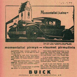 1929 - Momentaliai pirmyn - visumet pirmutinis - „BUICK“ automobilis