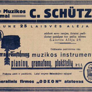 1929 - Muzikos namai „C. Schultze“ - Didžiausias pasirinkimas visų muzikos instrumentų