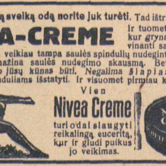 1929 - „NIVEA - CREME“ - Saulės nudegtą sveiką odą norite juk turėti
