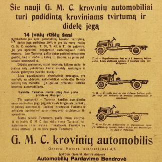 1929 - Šie nauji G. M. C. krovinių automobiliai turi padidintą kroviniams tvirtumą ir didelę jėgą