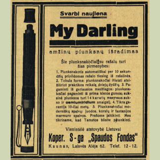 1929 - Svarbi naujiena „My Darling“ amžinų plunksnų išradimas