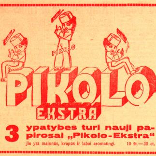 1938 - 3 įpatybes turi nauji papirosai „Pikolo - Ekstra“