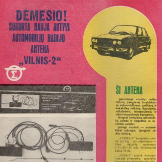 1982 - Dėmesio! Sukurta nauja aktyvi automobilių radijo antena „Vilnis-2“