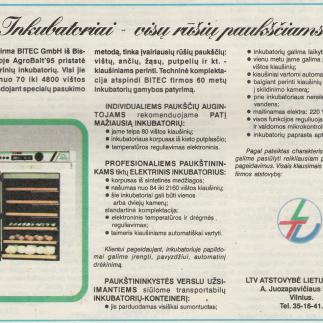 1995 - Inkubatoriai - visų rūšių paukščiams