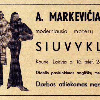 1938 - A. Markevičiaus moterų rūbų siuvykla