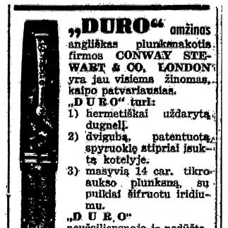 1939 - „Duro“ - amžinas angliškas plunksnakotis