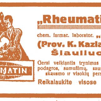 1930 - Gerai veikantis trynimas nuo riaumato „Rheumatinas“