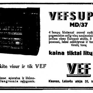 1937 - „VEFSUPER“ Reikalaukite visur ir tik VEF