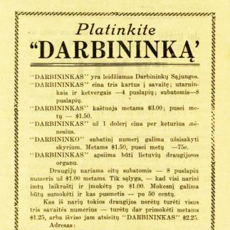 1915 - Platinkite laikraštį „Darbininkas“ 