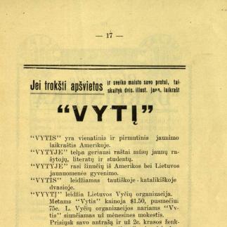 1915 - Skaityk laikraštį „Vytis“