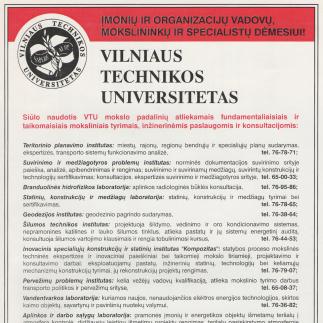 1995 - Vilniaus technikos universitetas / Tyrimai, paslaugos, konsultacijos