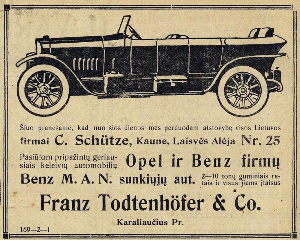 „Opel“ ir „Benz“ firmų automobiliai