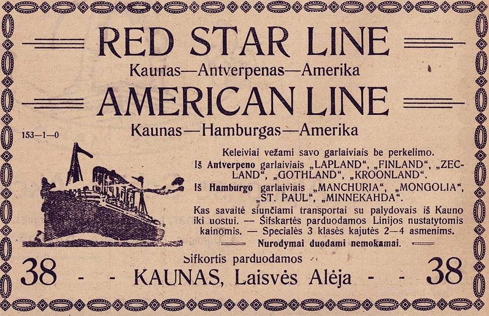 „Red Star Line“ / Kaunas - Antverpenas - Amerika