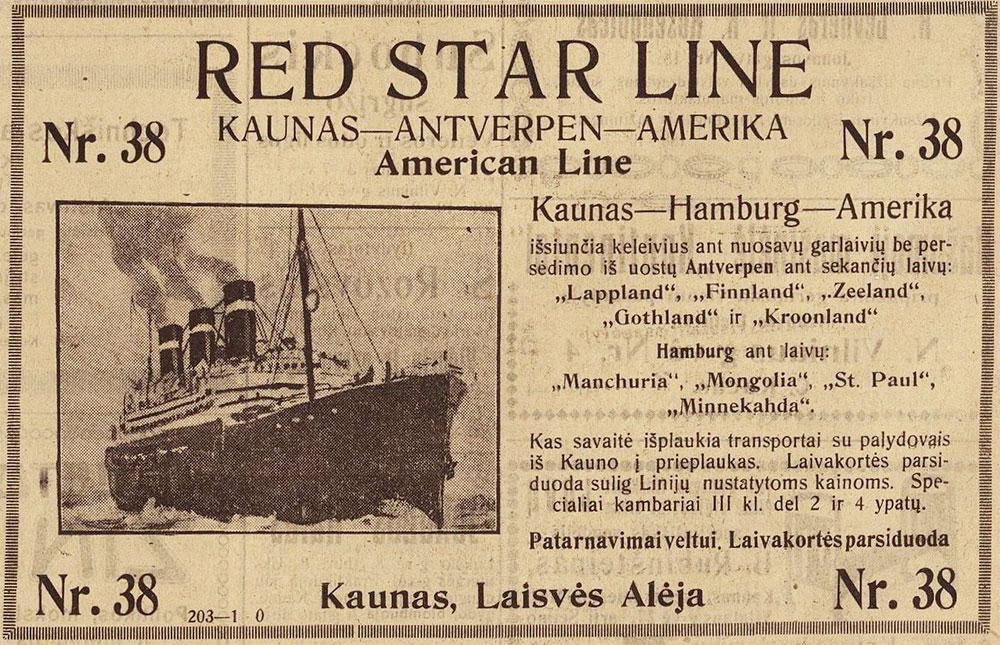„Red Star line“ / Kaunas - Hamburg - Amerika / „American Line“