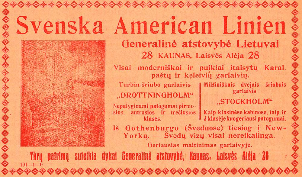 „Svenska American Linien“ / Generalinė atstovybė Lietuvai
