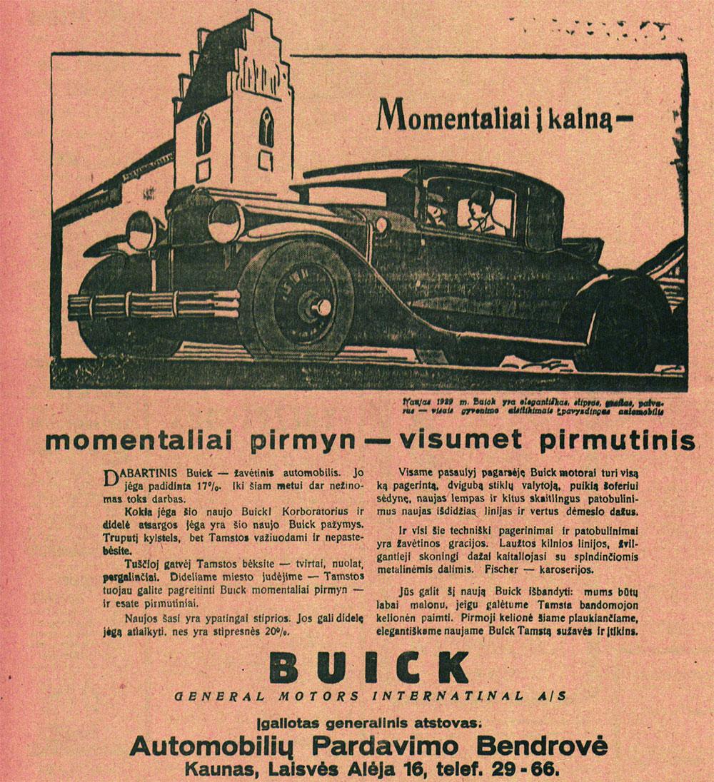 Momentaliai pirmyn - visumet pirmutinis - „BUICK“ automobilis