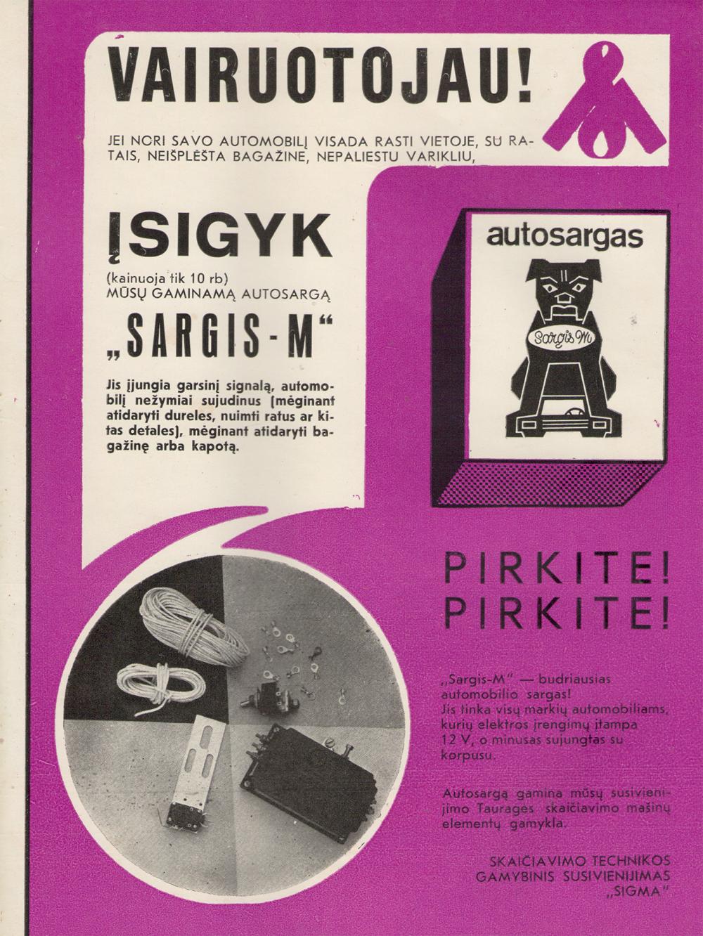 Vairuotojau! Įsigyk mūsų gaminamą autosargą „Sargis-M“