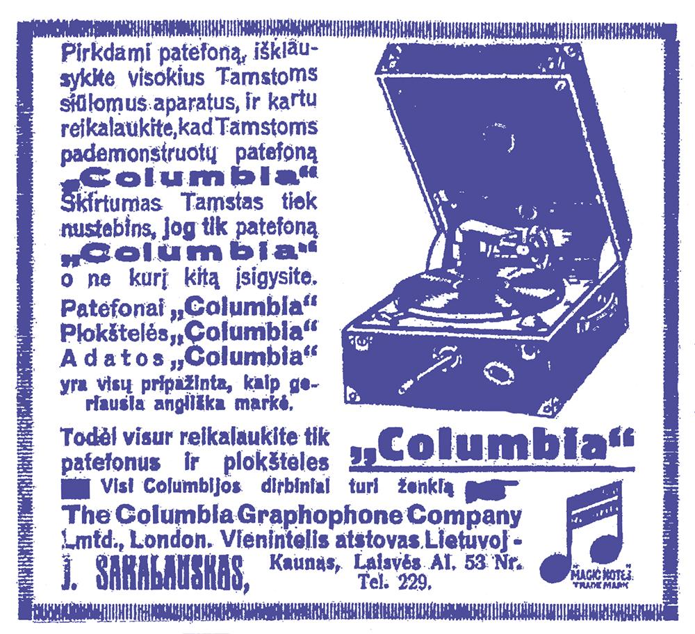 Patefonai ir plokštelės „COLUMBIA“