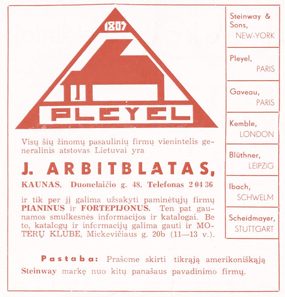 Pianinų ir fortepijonų generalinis atstovas Lietuvoje - J. Arbitblatas
