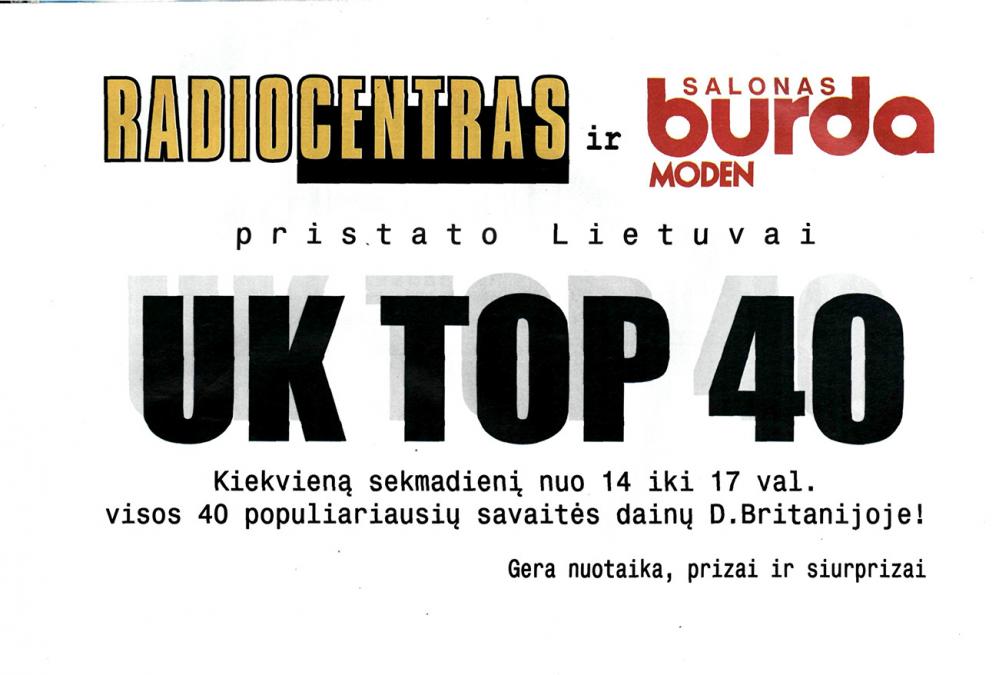 Radiocentras ir salonas „Burda Moden“ pristato UK TOP 40